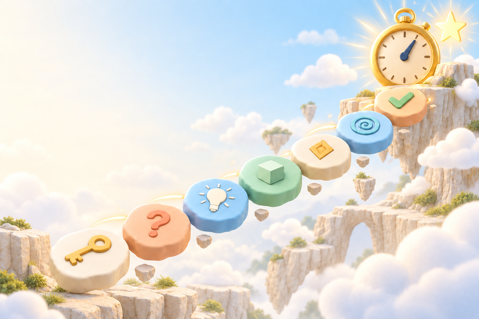 7つのひらめきのステージを登った先に輝く時計と星